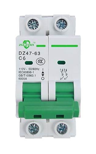 ZGLEDUN Miniature Circuit Breaker - AC Mini Home Circuit Breaker 120V_240V DZ47-63 Din Rail Mount 2P 6A