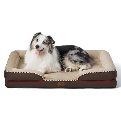 Bedsure Orthopedic Dog Bed for Extra Large Dogs - XL Washable Dog Sofa Beds Large, Supportive Foam Pet Couch Bed with Removable Washable Cover, Waterproof Lining and Nonskid Bottom, Brown