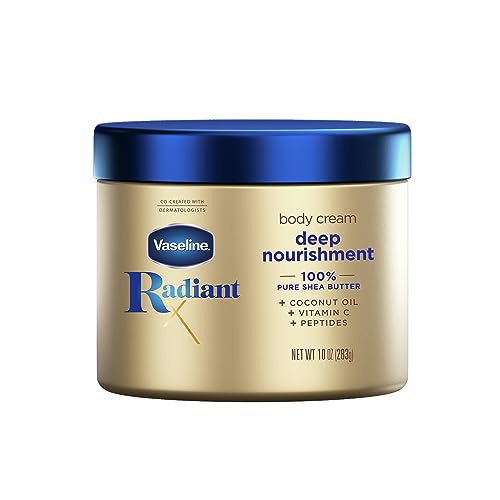 Vaseline Radiant X Deep Nourishment Body Cream 100zz Pure Shea Butter, Coconut Oil, Vitamin C, & Peptides 10 oz