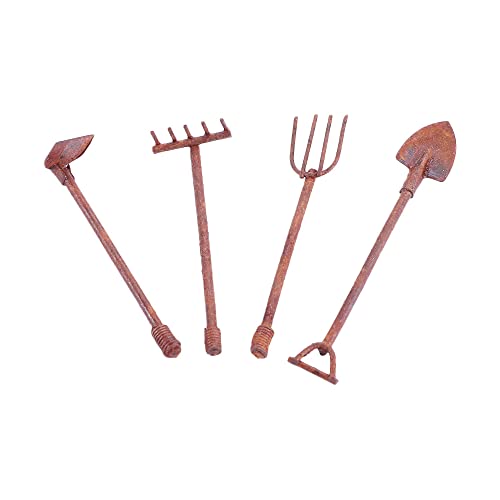 4 Pcs_Set Dollhouse Miniature Shovel and Pitchfork Farming Tools Fairy Garden Accessories Furniture Ornaments Micro Landscape Home Decor