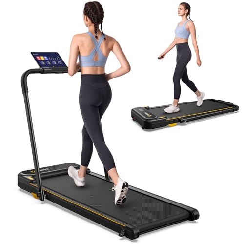 UREVO Walking Pad, Under Desk Treadmill for Home_Office, 2 in 1 Folding Treadmill with Remote Control, APP and LED Display