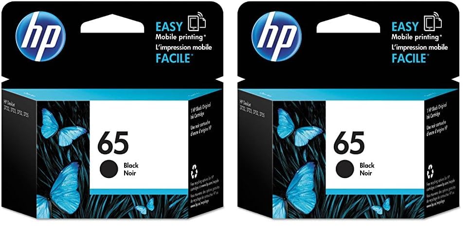 HP 65 Black Ink Cartridge | Works AMP 100 Series, DeskJet 2600, 3700 Series, Envy 5000 Series | Eligible for Instant Ink | N9K02AN (Pack of 2)