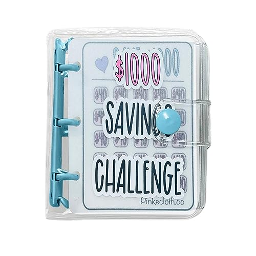 RIPTEADRY 1000 Savings Challenge Binder, Money Saving Binder, Savings Challenges Book with Envelopes, Envelope Savings Challenge, Mini Budget Binder with Cash Envelopes Blue