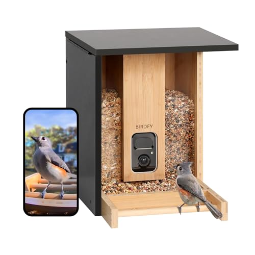 NETVUE Birdfy® Upgraded Smart Bird Feeder Camera Solar Powered, Auto Capture Birds & Notify in Time, Powerful AI Recognition, Eco-Friendly & Renewable Bamboo Wood Bird Feeder Camera, Ideal Gift (Lite)