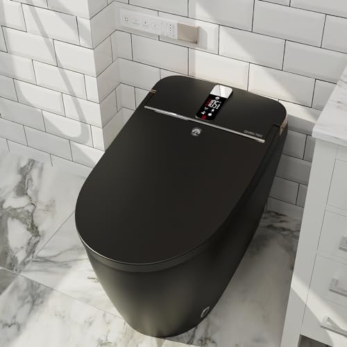 GIVINGTREE Smart Bidet Toilet with Wireless Remote Control, Modern Intelligent One Piece Toilet with Heated Bidet Seat, Warm Water and Dry, Auto Open_Close Lid,Auto Dual Flush,LED Screen，Matte Black