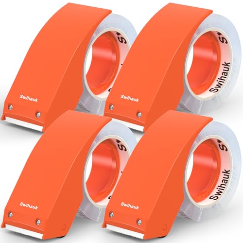 Swihauk 1.88 in x 66.6 YDs Heavy Duty Packing Tape with Dispenser, Strong & Durable Shipping Tape, Packaging Tape, Clear Package Tape for Shipping Moving Storage and Mailing, 4 Roll + 4 Dispenser