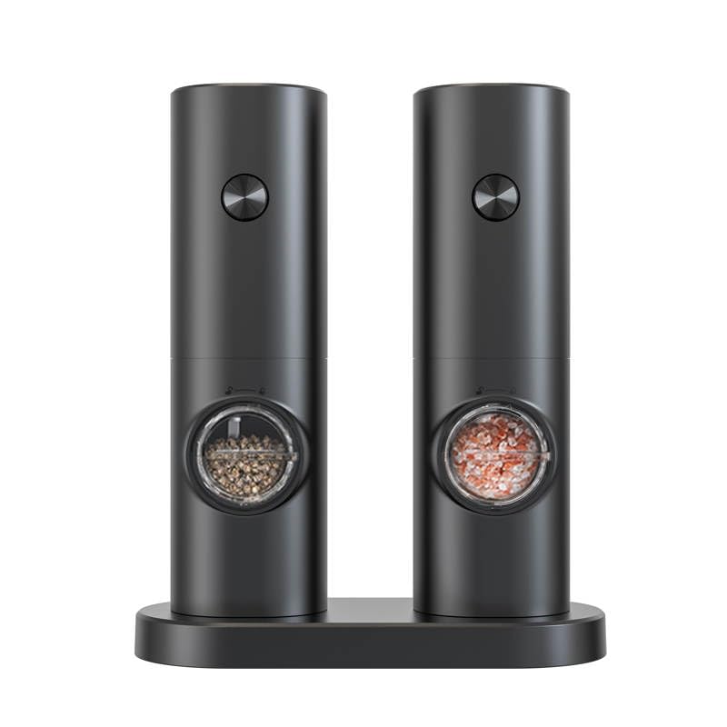 Generic Electric Salt and Pepper Grinder Refillable Set, One Click Grinding Adjustable Coarseness, Automatic Salt Pepper Mill Shakers with stand, Seasoning Tools for Kitchen (Pack of 2)