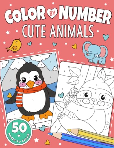 Cute Animals Color by Number for Kids Ages 4-8: Coloring Book of 50 Farm, Jungle, Forest and Sea Animals for Boys and Girls (Color by Number Activity Books for Girls and Boys by Frolic Fox)