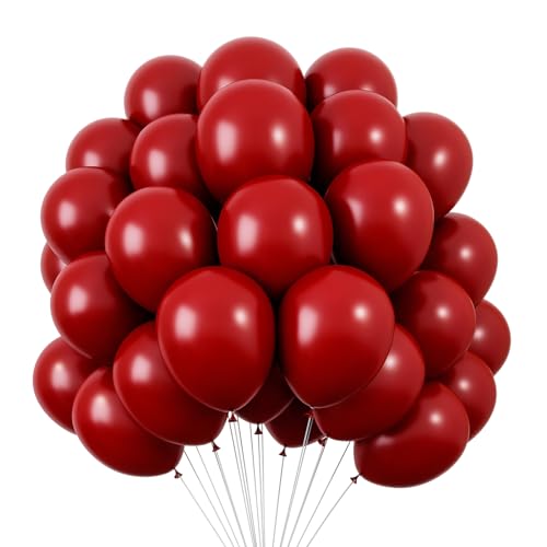 RUBFAC 120pcs Ruby Red Balloons 12 Inches Dark Red Balloons, Matte Latex Balloons for Birthday Valentine