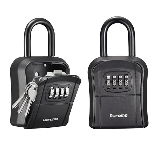 Puroma Key Lock Box, Portable Combination Lockbox Wall-Mounted Key Storage Box for House Keys, Resettable Code Safe Security Lock Box for Home, Office, Apartment Spare Key Storage (2 Pack, Pure Black)