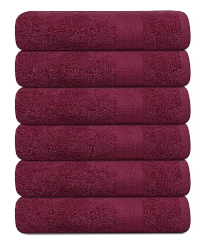 TEXCRAFT Premium Bath Towel Set, 24 x 46 Pack of 6 100zz Cotton Terry Towels for Bathroom, Quick Dry, Highly Absorbent, Soft Feel, for Shower, Pool, Spa, Gym, Hand Towel for Daily Use - Burgundy