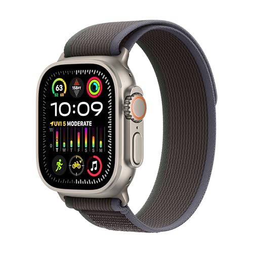 Apple Watch Ultra 2 [GPS + Cellular 49mm] Smartwatch with Rugged Titanium Case & Blue_Black Trail Loop S_M. Fitness Tracker, Precision GPS, Action Button, Extra-Long Battery Life, Carbon Neutral