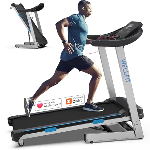 15 Incline Treadmills 350lbs Capacity Foldable Smart Voice Control, Works with ZWIFT KINOMAP WELLFIT Apple Health, 95zz Assembled|BPM Monitor|Music Player|Online Coaching, Heavyduty Treadmill for Home