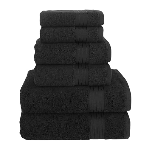 Elegant Comfort Premium Cotton 6-Piece Towel Set, Includes 2 Washcloths, 2 Hand Towels and 2 Bath Towels, 100zz Turkish Cotton - Highly Absorbent and Super Soft Towels for Bathroom, Black