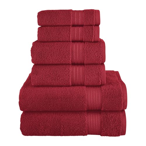 Elegant Comfort Premium Cotton 6-Piece Towel Set, Includes 2 Washcloths, 2 Hand Towels and 2 Bath Towels, 100zz Turkish Cotton - Highly Absorbent and Super Soft Towels for Bathroom, Burgundy