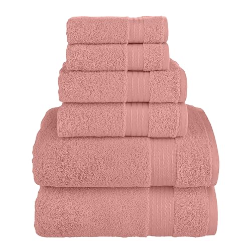 Elegant Comfort Premium Cotton 6-Piece Towel Set, Includes 2 Washcloths, 2 Hand Towels and 2 Bath Towels, 100zz Turkish Cotton - Highly Absorbent and Super Soft Towels for Bathroom, Dusty Rose