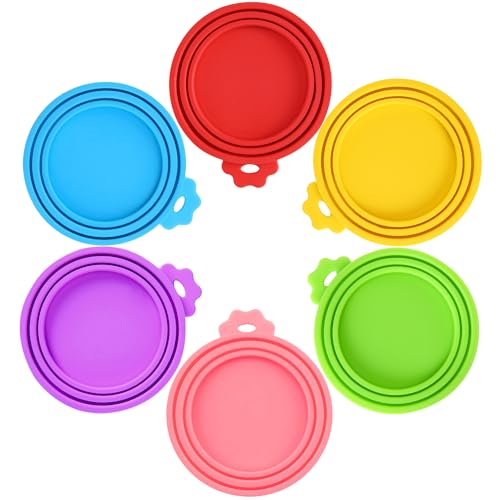 SHENGQIDZ 6 Pack Pet Food Can Covers Lids Universal Safe_Silicone Dog&Cat Food Can Lid Covers (green+purple+cyan+pink+red+yellow)