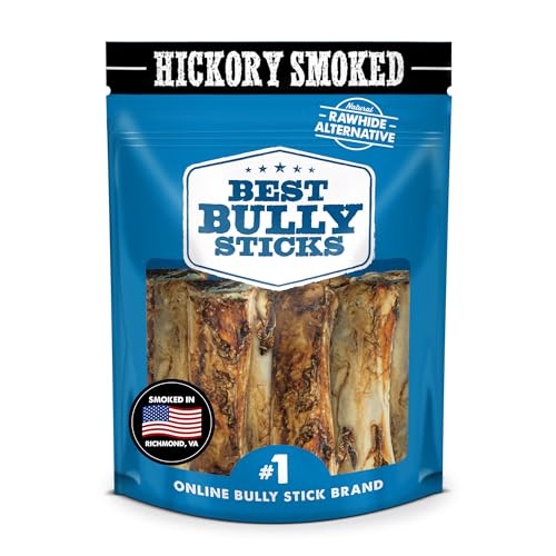 Best Bully Sticks Hickory Smoked Marrow Bones for Large Dogs, 8 Pack - USA Smoked & Packed - No Additives Beef Dog Treats - Long Lasting Dog Chews