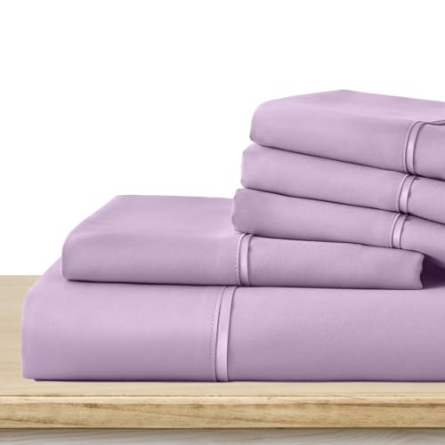 Heywaller 6 Pcs Faded Purple Bed Sheets with Similar Edge, Full Size Bed Set Deep Pocket Sheets Fit for 16 Inches Mattress, 1800 Thread Count Microfiber Sheets Soft Bed Sheet Set