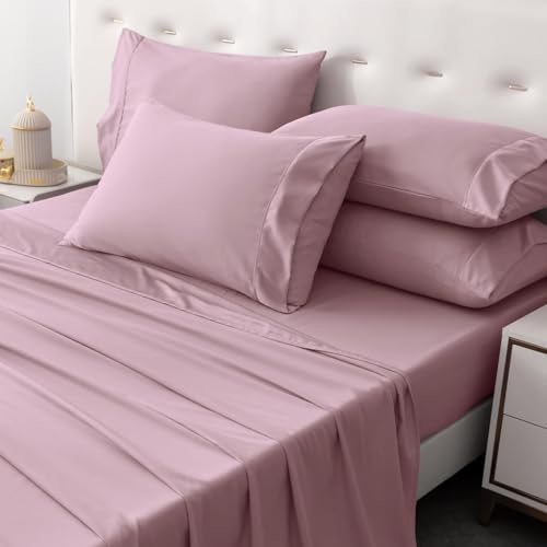 Heywaller 6 Pcs Lavender Bed Sheets with Similar Edge, Full Size Bed Set Deep Pocket Sheets Fit for 16 Inches Mattress, 1800 Thread Count Microfiber Sheets Soft Bed Sheet Set