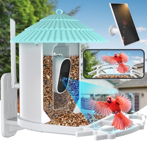 Smart Bird Feeder with Camera Solar Powered, Wireless Outdoor Bird Feeder, 4MP HD Auto Capture Bird Videos, Real Time Views and Notifications, Wireless Camera Ideal Gift for Bird Lover