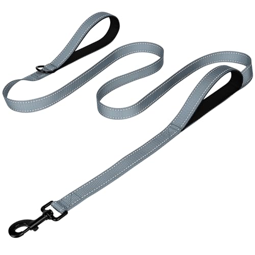 Joytale Dog Leash Heavy Duty for Large Dogs That Pull, Double Handle Dog Leash for Traffic Control, Double-Sided Reflective Leash for Night Safety, Dog Leash for Large Medium Dogs, 5FT, Gray