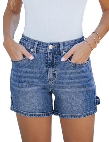 luvamia Womens Fashion Jean Shorts for Women Stretchy High Waisted Denim Carpenter Shorts Baggy Jean Shorts Womens Casual Shorts Womens Vacation Outfits Classic Blue Size Medium Fits Size 8 Size 10