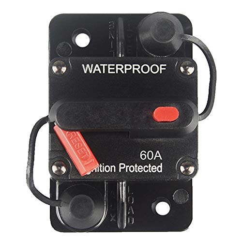 OUHL 60 Amp Circuit Breaker 12V- 48V DC Manual Reset Fuse for Trolling Motor Rv Marine Boat Vehicles System Protection Waterproof (60A)