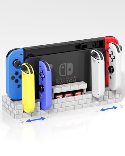 Switch Dock Station for Charging Nintendo Switch & OLED Joycon Controller and Consoles, Switch Dock Charger Station Portable Stand Storage Base for 4 Joycon & 8 Game Slots, White