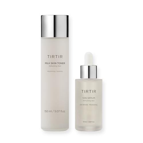 TIRTIR Daily Hydration Set - Milk Skin Toner + SOS Serum, Rice Bran Extract, Chamomile, Radiant Glow | Fragrance Free, Mineral Oil Free, Fungal Acne Safe…