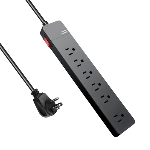 EXTRASTAR Surge Protector Power Strip, 1200 Joules, Flat Plug Extension Cord with 6 Widely Spaced AC Outlets, 4-Foot Wall Mountable Overload Surge Protection, 15A 1875W, ETL Listed - Black