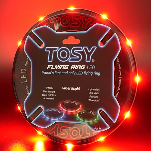 TOSY Flying Ring - 12 LEDs, Super Bright, Soft, Auto Light Up, Safe, Waterproof, Lightweight frisbee, Cool Birthday, Camping, Easter Basket Stuffers & Outdoor_Indoor Gift Toy for Boys_Girls_Kids