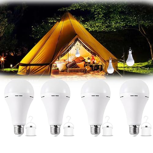 Lingwarm 4Pack White Rechargeable Emergency 15W LED Light Bulb,Energy Saving,Eye Protection,100W Equivalent,1500lm,White Light 6000K,E26_27 Base,2200mAh Lithium Battery