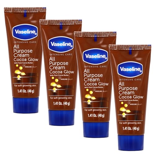 Vaseline All Purpose Cream Cocoa Glow, with Pure Cocoa Butter, 4-Pack, 1.41 FL Oz Each, 4 Tubes