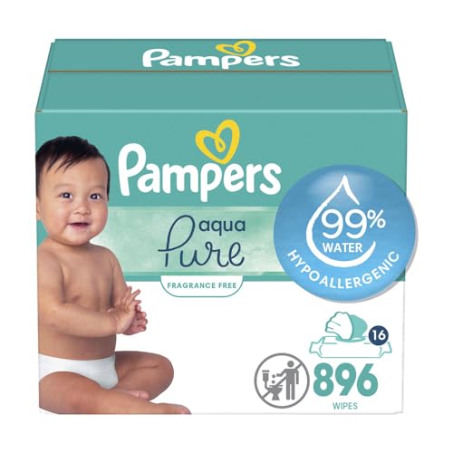 Pampers Aqua Pure Sensitive Baby Wipes, 99zz Water, Hypoallergenic, Unscented, 16 Flip-Top Packs (896 Wipes Total)