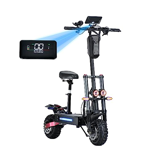 MORADVEN Electric Scooter Adult, 11-inch 6000W High Power Dual Drive Sport Scooter with Seat, 60V38AH Range 70 MilesMAX Speed 55MPH,Off-Road Tires Electric Scooter