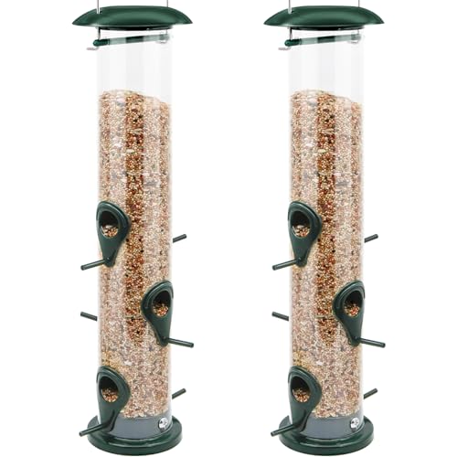 Vivace Bird Feeder, 2 Pack Classic Tube Bird Feeders for Outdoors Hanging Bird Feeder with 6 Feeding Ports, 2LB Seed Capacity Wild Bird Feeders, 14Inches