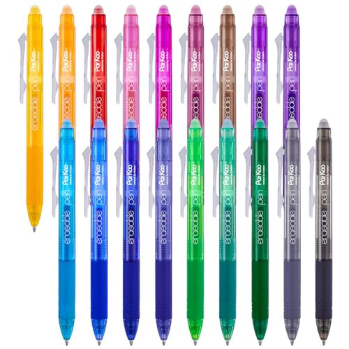 ParKoo 18 Colors Retractable Erasable Gel Pens Clicker, Fine Point 0.7mm, Make Mistakes Disappear, Comfort Grip for Journaling Drawing Writing Planners