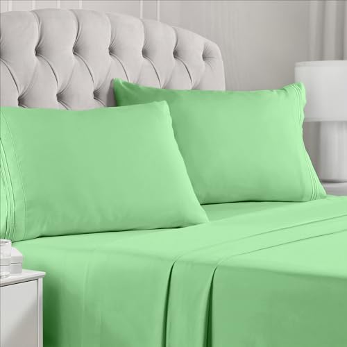 Mellanni King Size Sheets Set - 4 PC Iconic Collection Bedding Sheets & Pillowcases - Hotel Luxury, Soft, Cooling Bed Sheets - Deep Pocket up to 16" - Wrinkle, Fade, Stain Resistant (King, Pistachio)