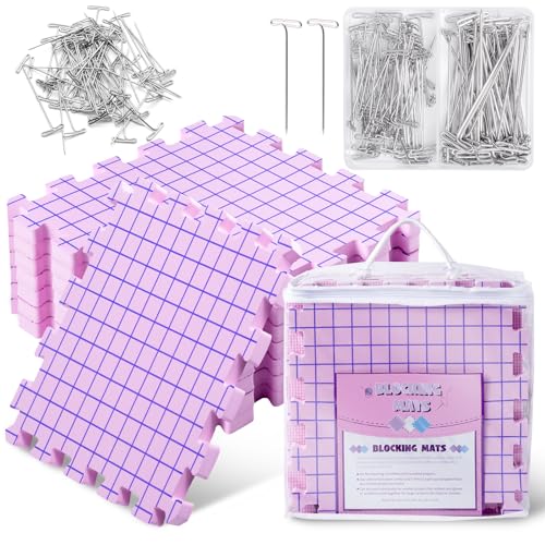 CESUSME Blocking Mats for Knitting, Crochet Blocking Boards for Crochet Projects, Extra Thick Blocking Mat Boards for Crochet Projects with 150 T-pins and Storage Bag for Knitting Crochet Projects