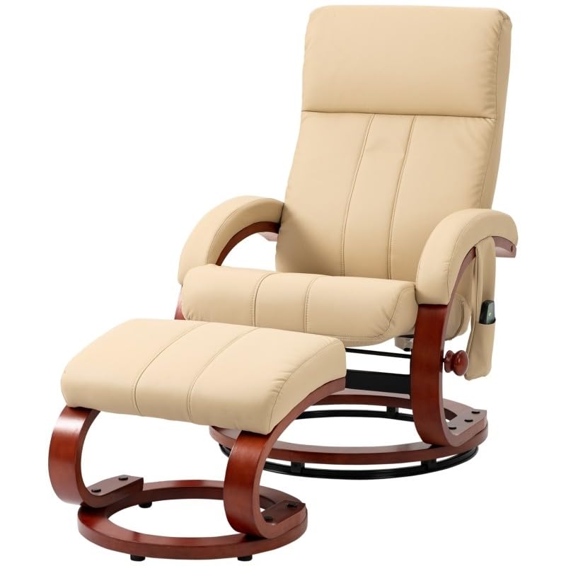 Massage Recliner Chair for Living Room Black Faux Leather w_ Ottoman, Electric Remote, Single Sofa Home Theater Chairs Adjustable Modern Reclining Chair with Padded Seat Backrest (Beige)