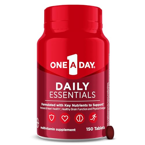 One-A-Day Daily Essentials, Multivitamin for Women & Men, Supports Healthy Brain and Muscle Function and Immune Health, Adult Multivitamin with Vitamin D, Vitamin B12, and Vitamin E, 150 Count​