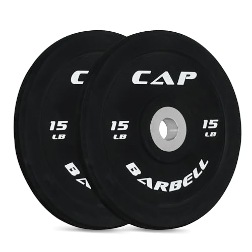 CAP Barbell Best Olympic Bumper Plate Set, Black with white logo, 15 lb Pair