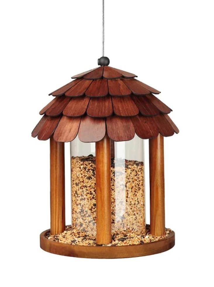 Cedar Alpha Delux Large Gazebo Hanging Bird Feeder for Outside- Rust Proof Wire Cable - Lifetime Durability - Solid Cedar Wood - Large Compacity - All Birds Available (3 Lbs Capacity DIY Kit)