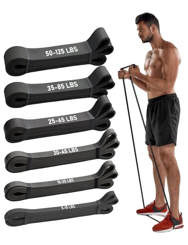 Resistance Bands, Pull Up Assist Bands - Workout Bands, Eexercise Bands, Long Resistance Bands Set for Working Out, Fitness, Training, Physical Therapy for Men Women (6pcs Set) - Dark Black