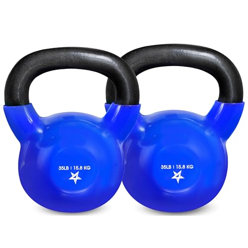 Yes4All 35 lb - Pair Kettlebell Vinyl Coated Cast Iron – Great for Dumbbell Weights Exercises, Hand and Heavy Weights for Full Body Workout Equipment Push up, Grip Strength Training, Blue