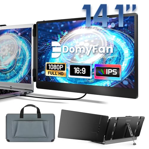 domyfan Laptop Screen Extender - 14.1" Portable Monitor for Laptop Full HD IPS Display, Dual Monitor Extended Easy to Set, Play and Play for 13-17 Inch Windows, Chrome & Mac