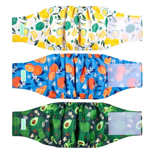 wegreeco Washable Male Dog Belly Band (Stylish Pattern)- Pack of 3 - Washable Male Dog Belly Wrap, Dog Diapers Male (Fruit, Small)