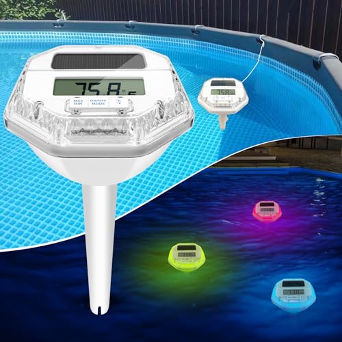 DeeprBlu Solar Digital Pool Thermometer Floating Easy Read, Solar Pool Thermometer with Color Changing Light & String, Large LCD Screen Pool Thermometer, Pool Temperature Thermometer for Hot Tub, Spa