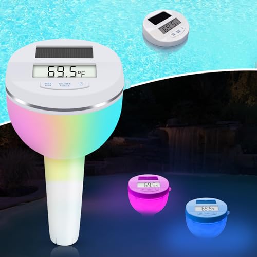 Pircaath Digital Pool Thermometer Floating Easy Read, Solar Pool Thermometer with Dynamic RGB Light, IP68 Waterproof Pool Temperature Thermometer, Hot Tub Thermometer Floating Thermometer for Spa,Pond